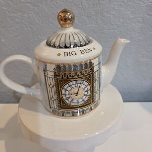 Big Ben Themed Teapot with Gold and White Accents